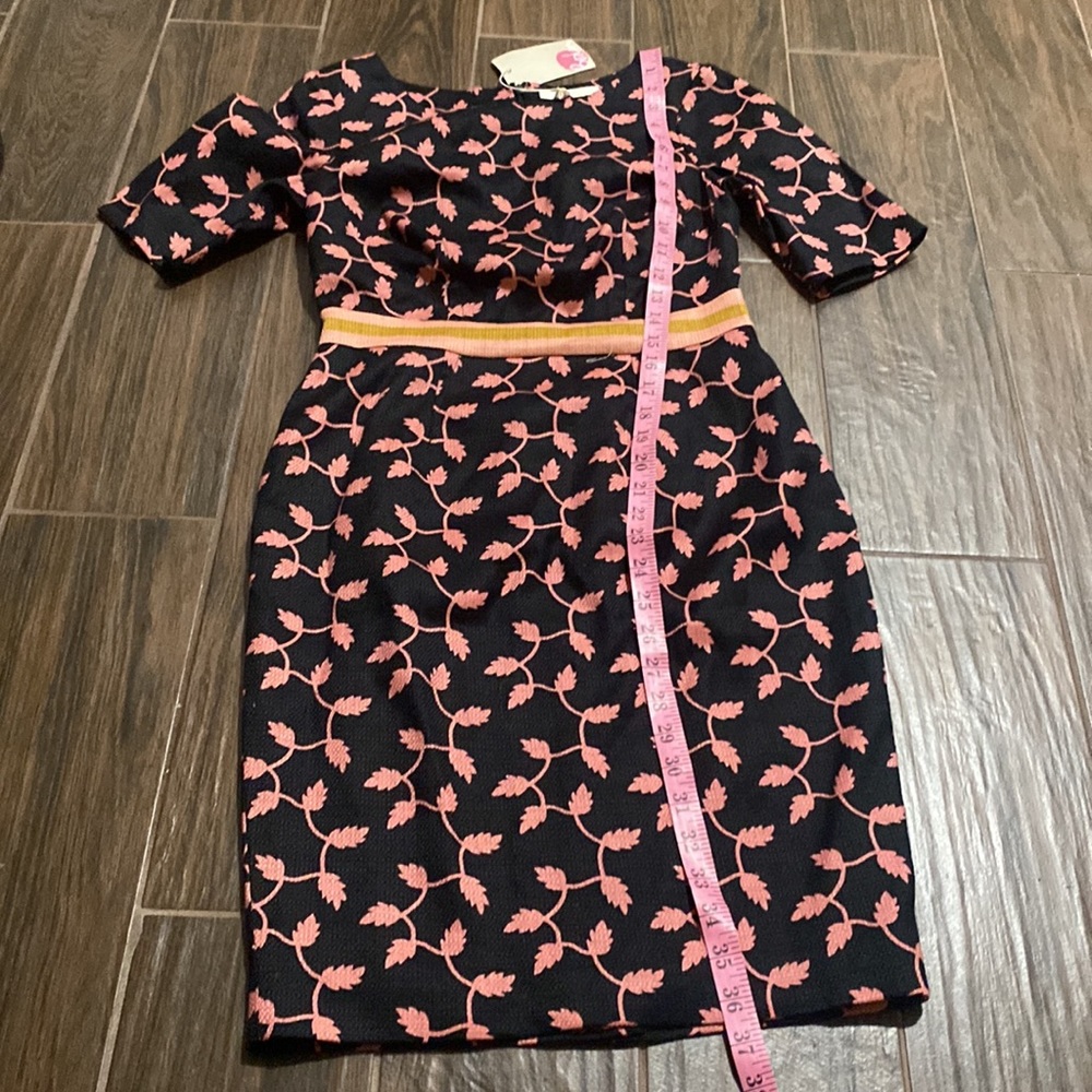 COPY - Boden pink and black leaf trellis fluer belted dress - Picture 5 of 10